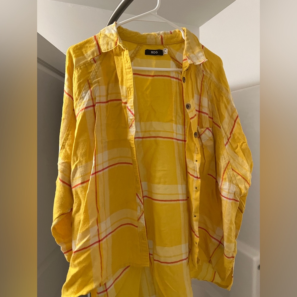 BDG oversized button down shirt in yellow